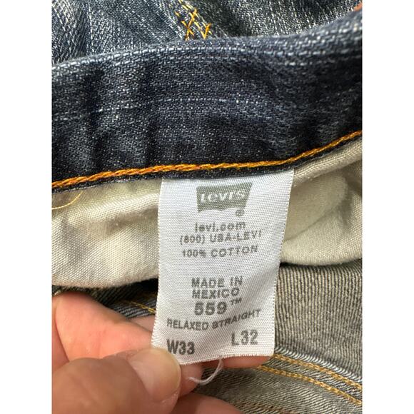 Levis 559 Jeans Mens 33x32 Blue Relaxed Fit Straight Leg Distressed Y2K Ripped - Picture 6 of 11